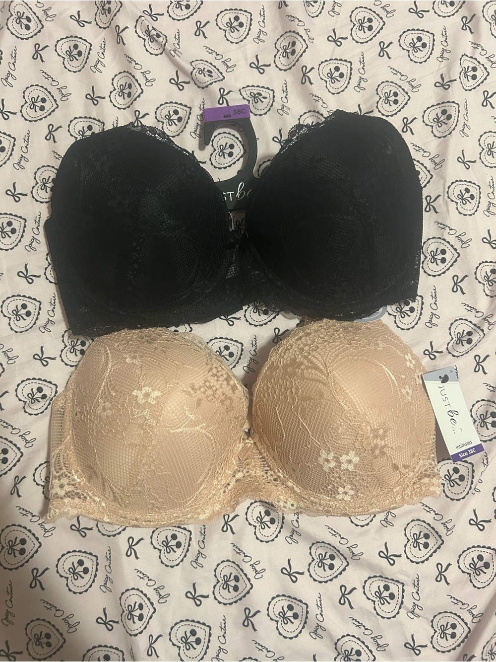 just be Lace Balconette Bra Duo in Black and Nude